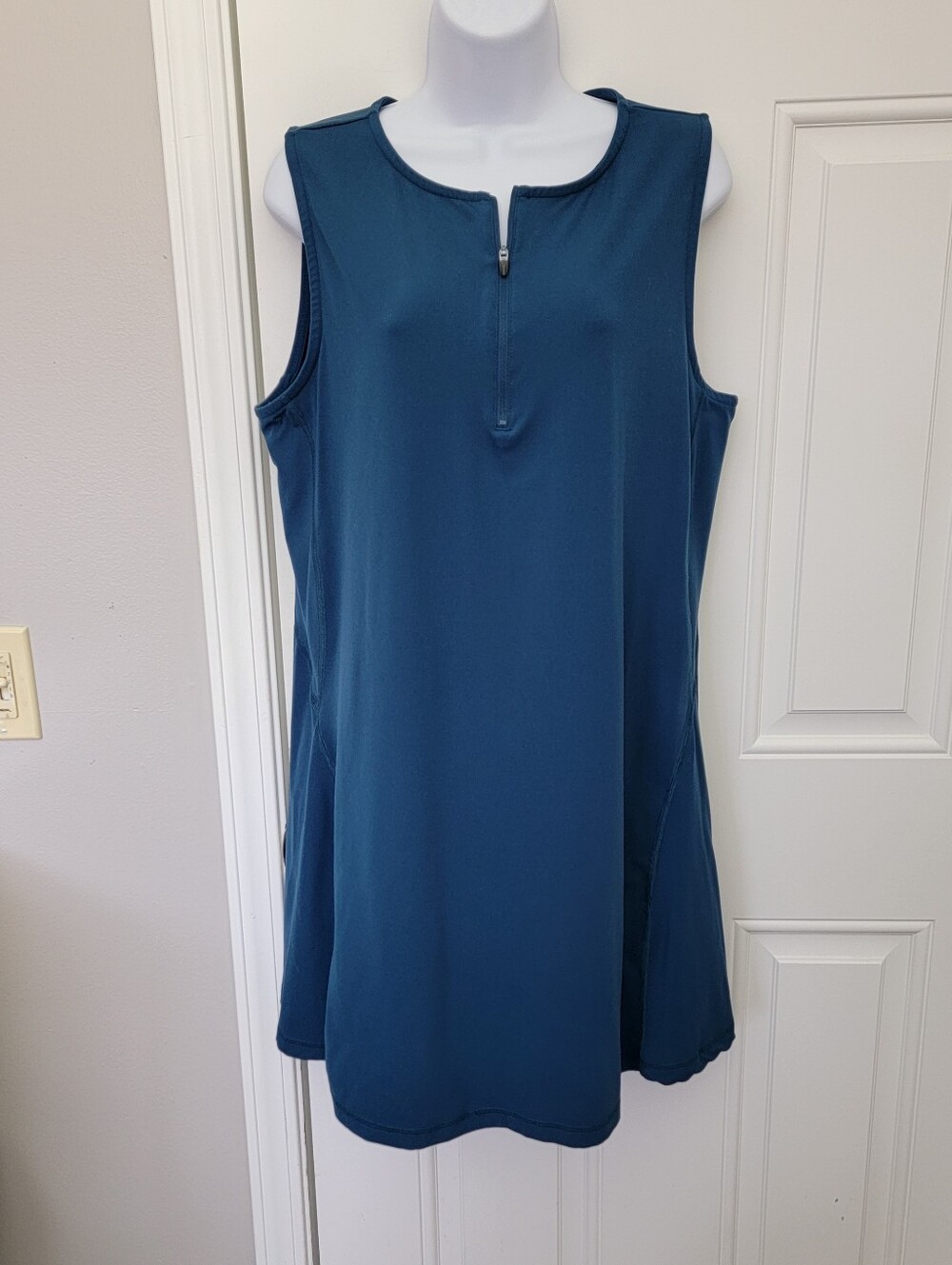 Crane Womens Teal Sleeveless Half Zip Activewear Dress Built-In Shorts Size XL